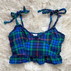Aerie Tartan Plaid Babydoll Bow Tie Tank Top